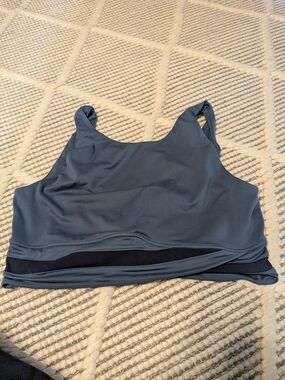 Sweaty Betty Slate Blue High-Neck Sports Bra with Contrast Band